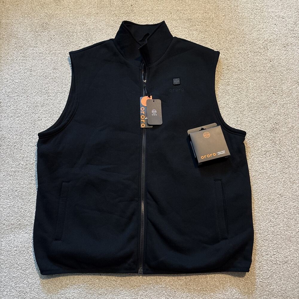 Ororo Heated Fleece Vest Mens 3XL Black Full Zip Sleeveless Jacket With Battery